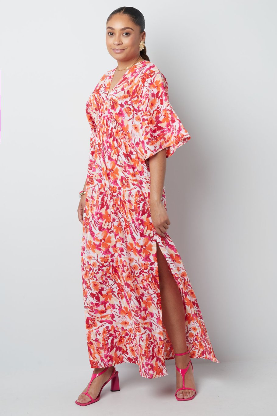Robe cintrée fleurs - orange/rose Image5